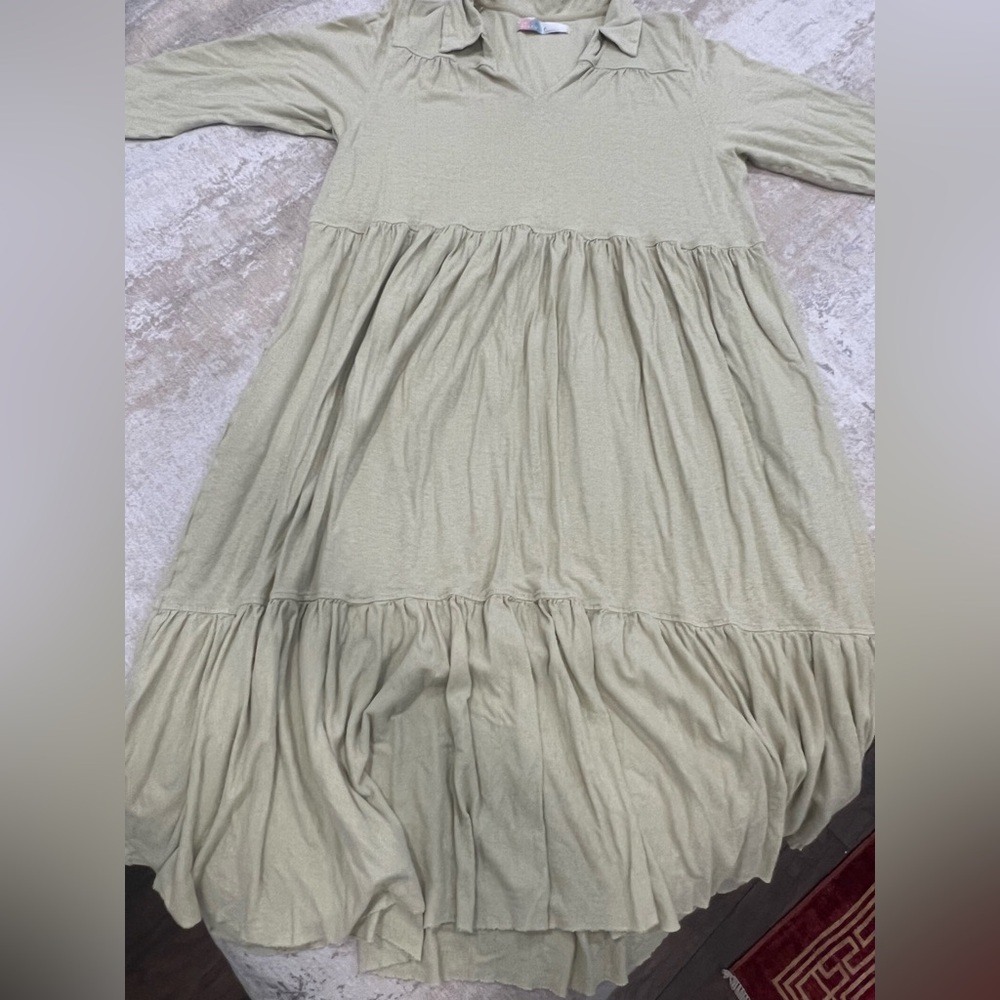 Free People FP Beach Olive Tiered Collared Dress – Size Small
